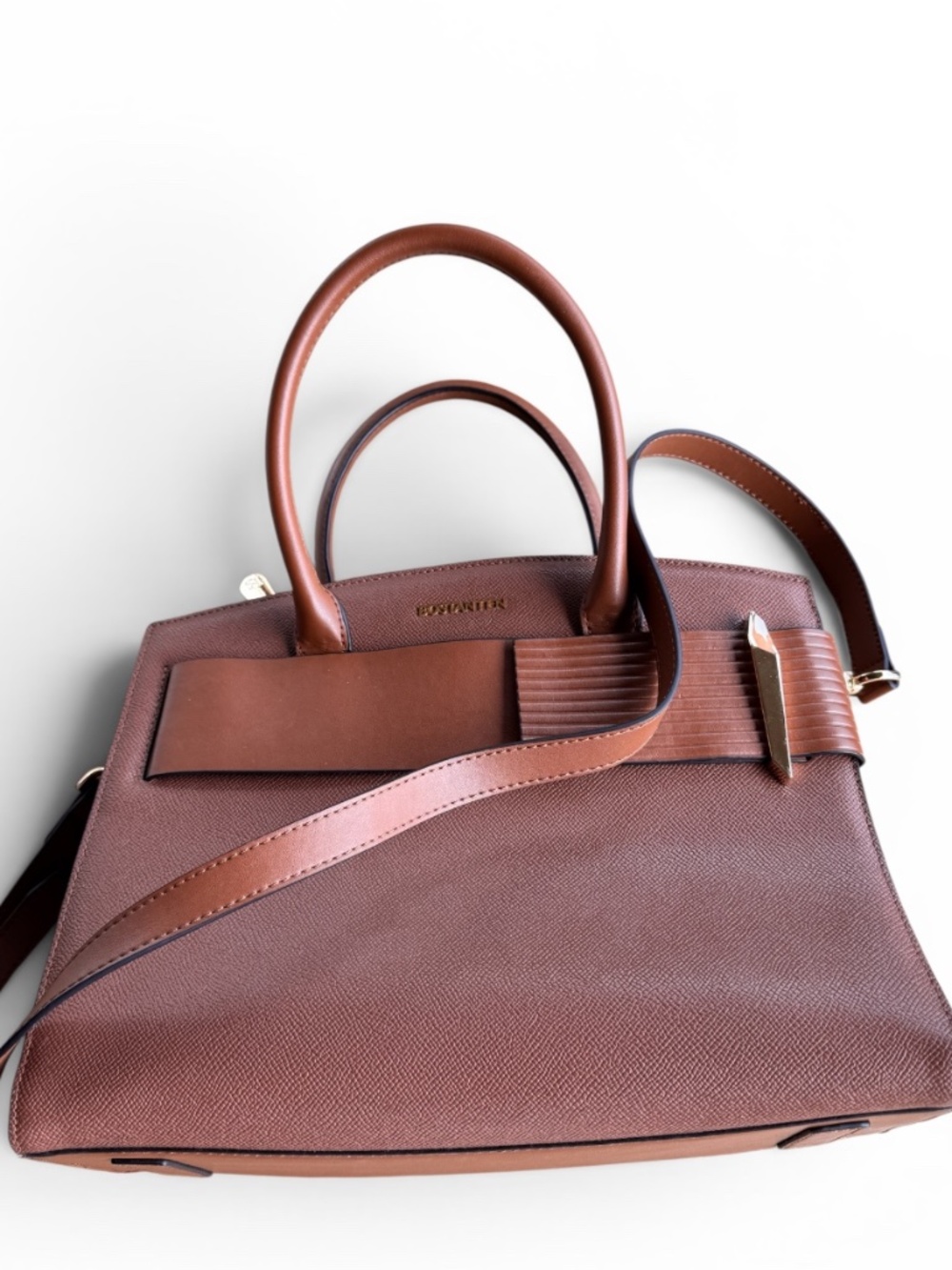 BOSTANTEN Genuine Leather Satchel Top Handle Crossbody Brown Structured Handbag